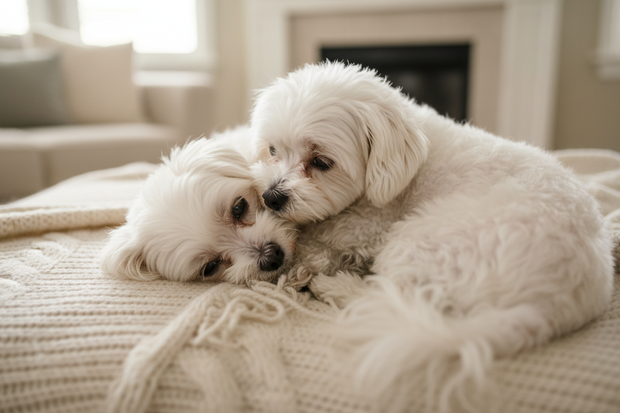 maltese dogs cuddling